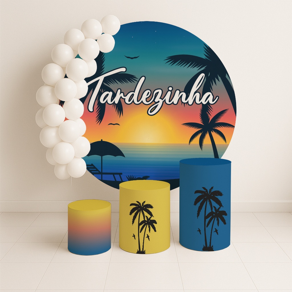 Kit Capa Painel Redondo 3 Capas Cilindros Tardezinha Festa Verão Sunset REF 017