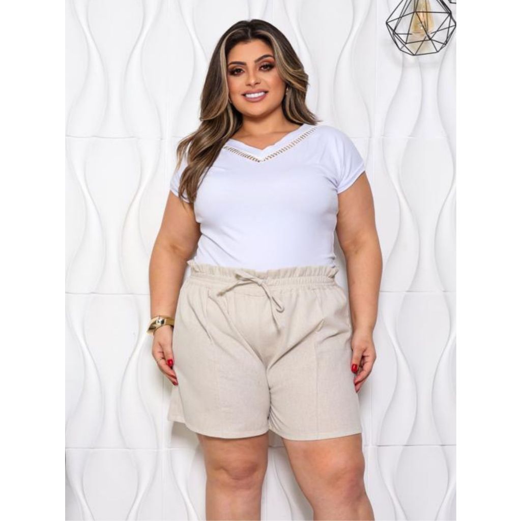 Shorts Plus Size Feminino Cintura Alta Verão Saida De Praia