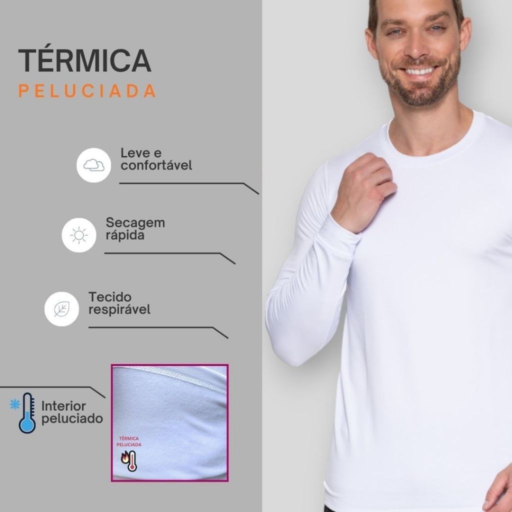 Camiseta Adulto Masculina Térmica Segunda Pele Peluciado Proteção ao Frio Feminino Unissex Blusa