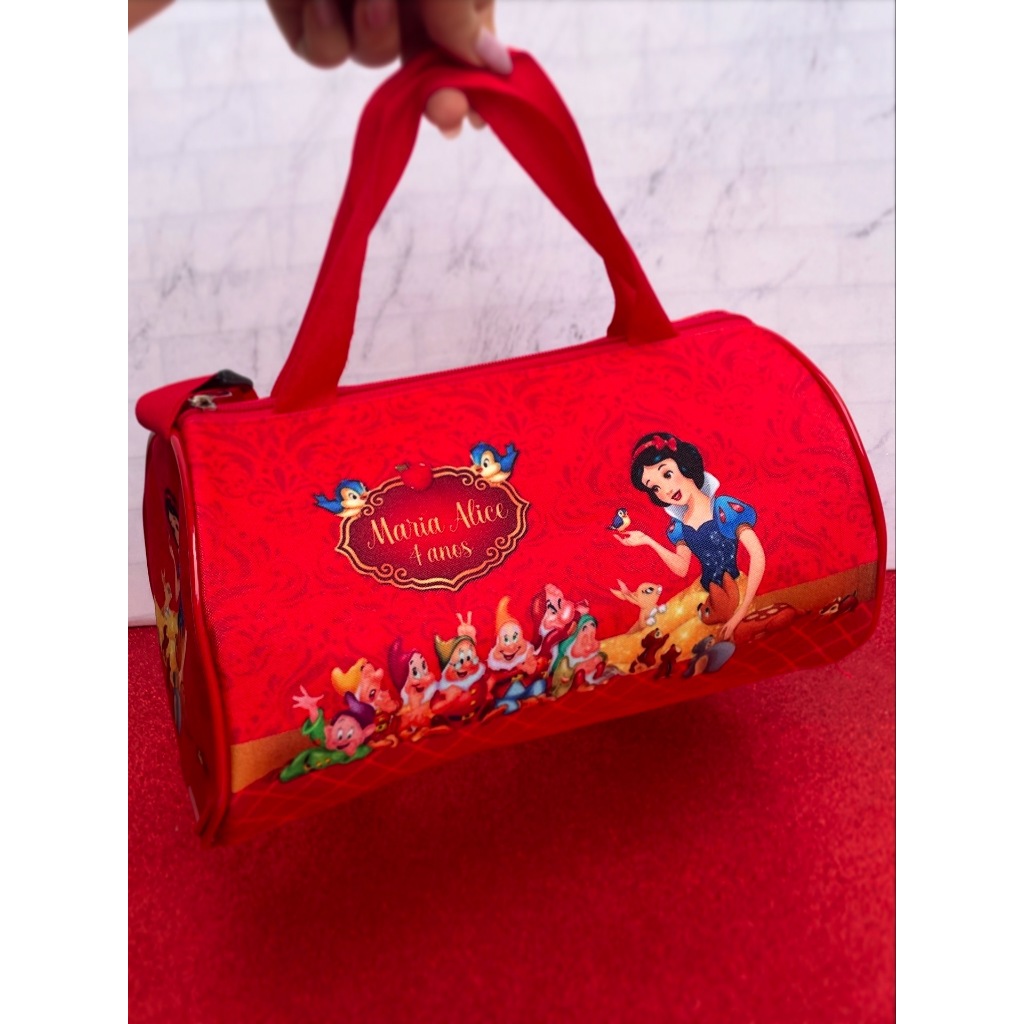 Bolsa Cilindro Branca de Neve Festa Aniversário Lembrancinha Infantil Personalizados