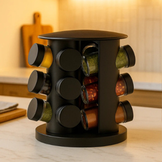 Porta Temperos Giratório Potes de Vidro com Tampa Dosadora 9 Potes Porta Condimentos Organizador em Oferta na Shopee