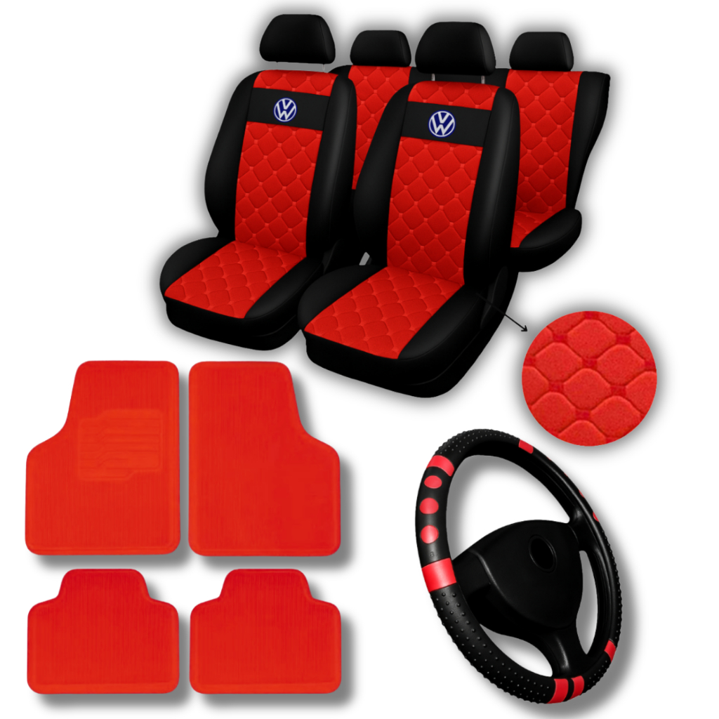 Kit Capa Banco Carro couro Gol Voyage Parati Golf Fox g1 g2 g3 g4 tapete de carro + capa de volante