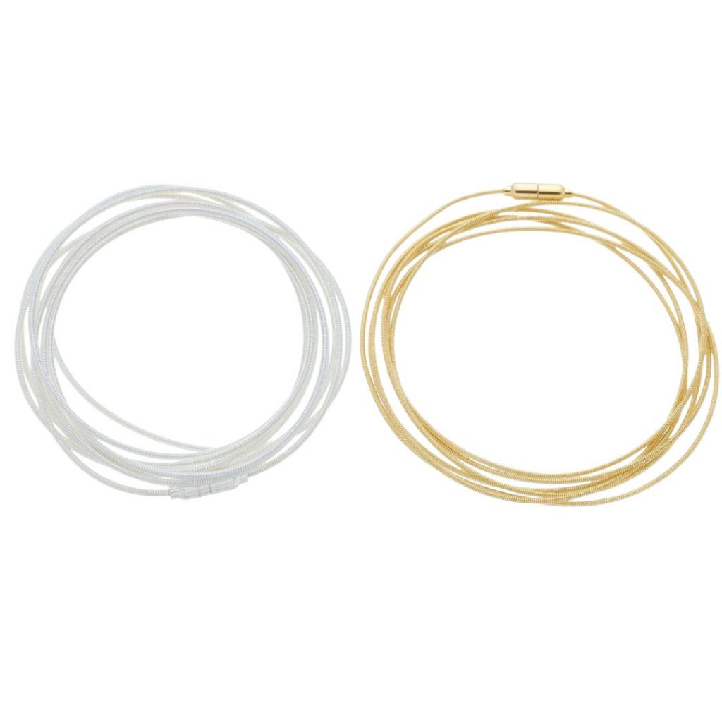 Kit  Dupla Pulseira Feminina Corda de Violão Banhado a Banhado a Ouro18k e Prata 925 Hipoalérgica