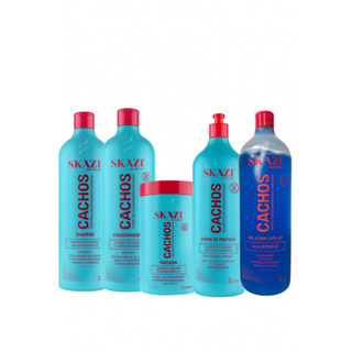 Kit Completo Skazi Cachos – Shampoo, Condicionador, Máscara, Creme de Pentear e Gelatina Capilar – Definição e Brilho em Oferta na Shopee