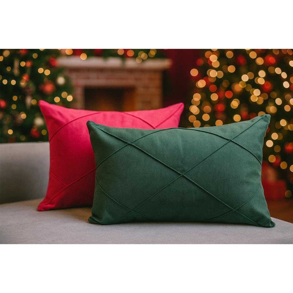 Kit 02 Capas Almofada Retangular Baguete Decorativas 50×30 cm Drapeada Natalina - Elegância kit e avulsa