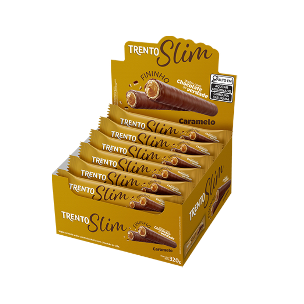 VENCIMENTO: 24/07/26 - Trento Slim Fininho Caramelo 16x20gr 320g - Peccin (11029) em Oferta na Shopee