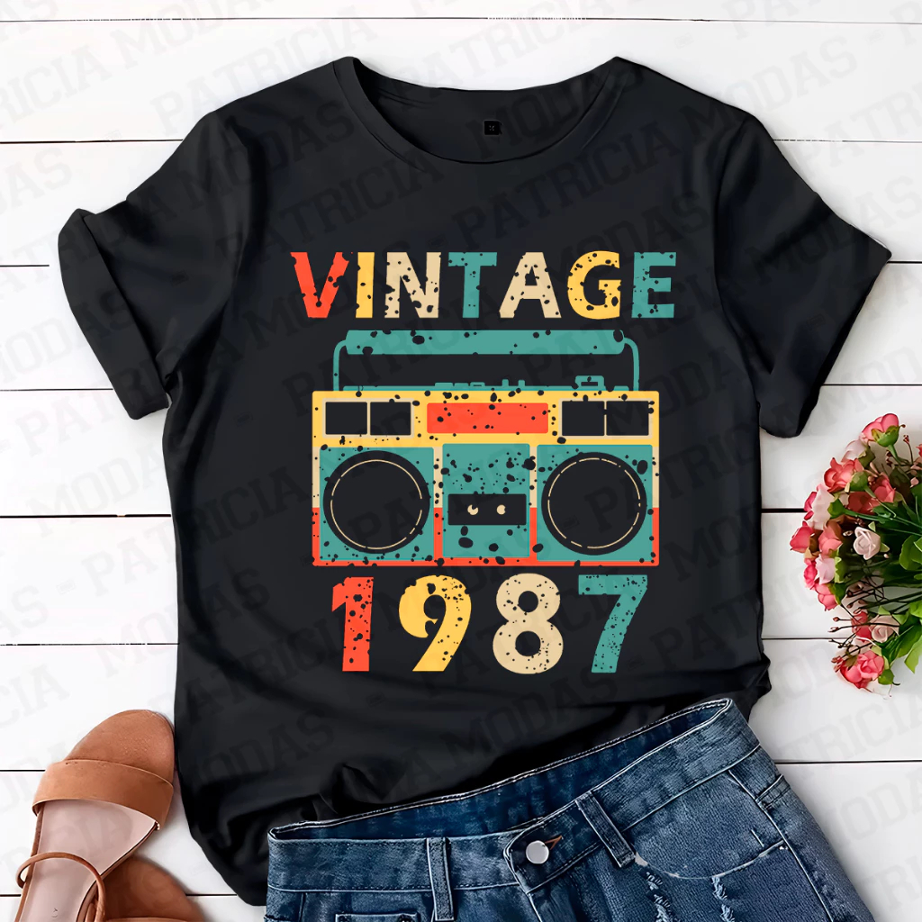 Camiseta Unissex 100% Algodão, Vintage Boombox 1987. P ao GG. Verao Feminino Masculino em Oferta na Shopee