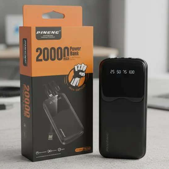 Carregador Power Bank Portátil 20000mah Universal Saida 4 Cabos com lanterna