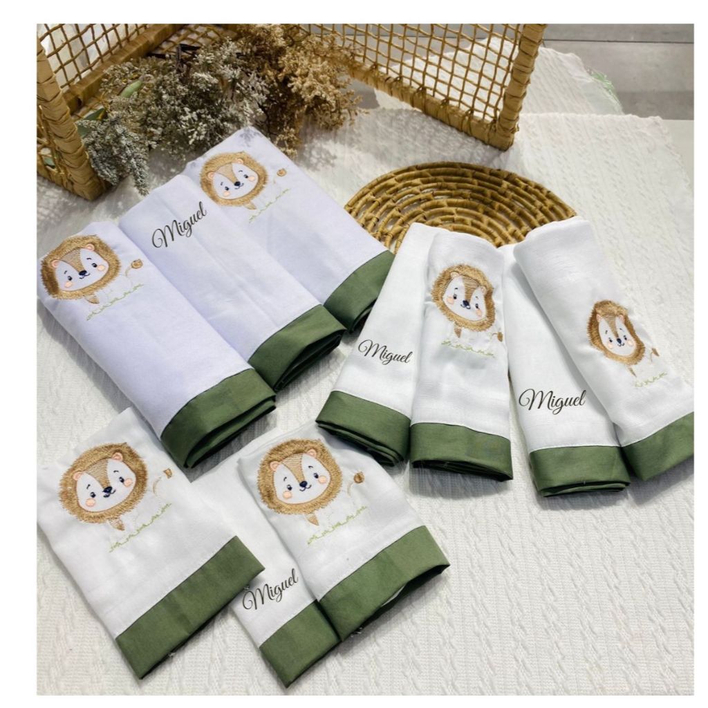 Kit Maternidade Enxoval Bebê 10 Peças Bordado Cueiro Fralda e Boca Personalizado Algodão