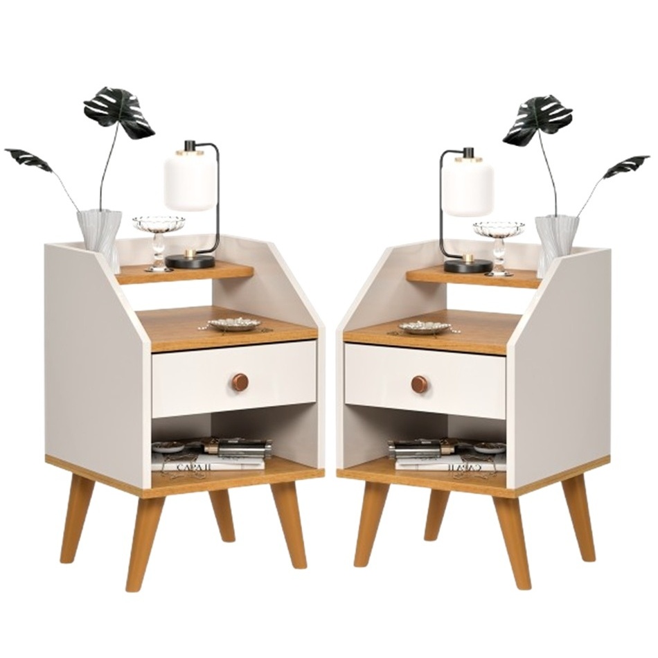 Kit com 2 Mesa de Cabeceira Retrô Com 1 Gaveta Sleep Decor - Cores Diversas em Oferta na Shopee