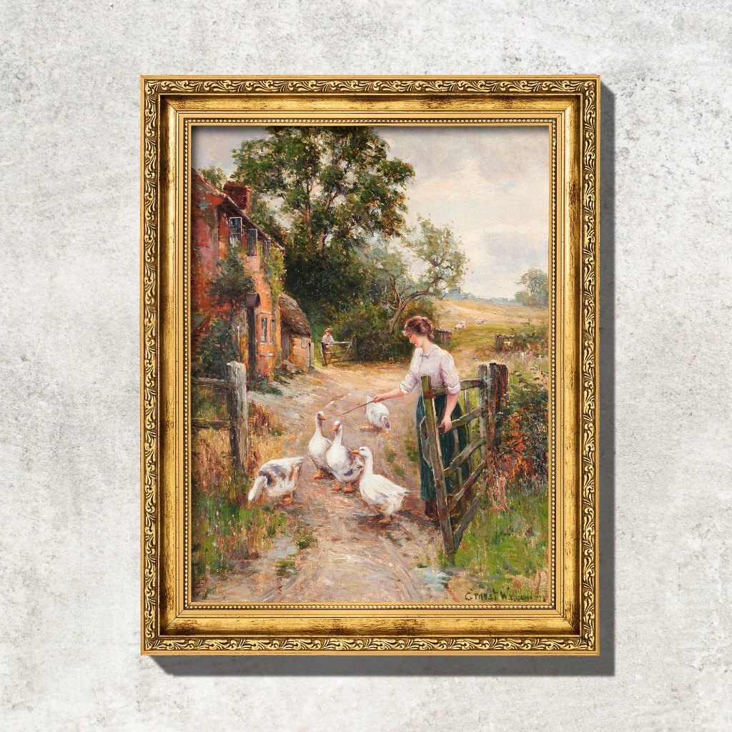 Quadro - Cuidando dos Gansos - Ernest Walbourn - Com Moldura em Oferta na Shopee