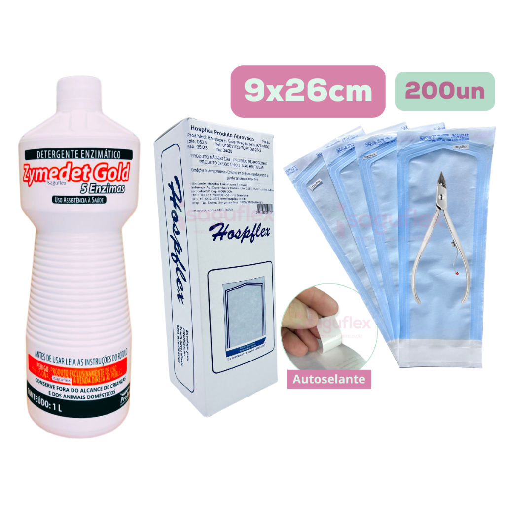 200 Envelope Para Esterilização autoclave  manicure 9x26cm  kit Detergente Enzimático 1L Prolink em Oferta na Shopee
