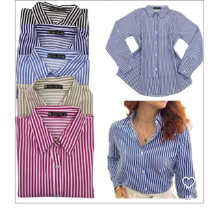 Camisa Feminina Social Listrada Manga Longa Crepinho Moda Casual em Oferta na Shopee
