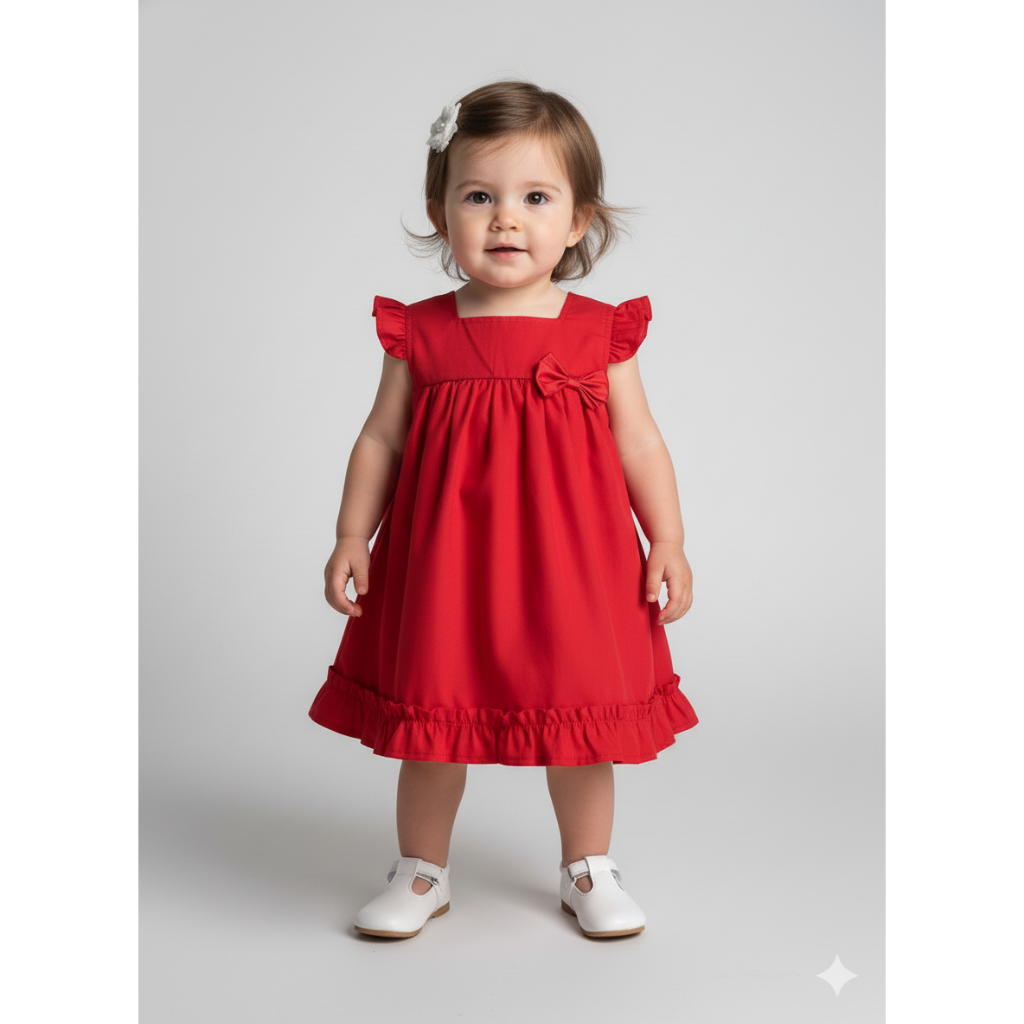 Vestido Bebê Menina Infantil Delicado Tamanho P Ao 3 Vermelho Manga Curta Mundo Nina