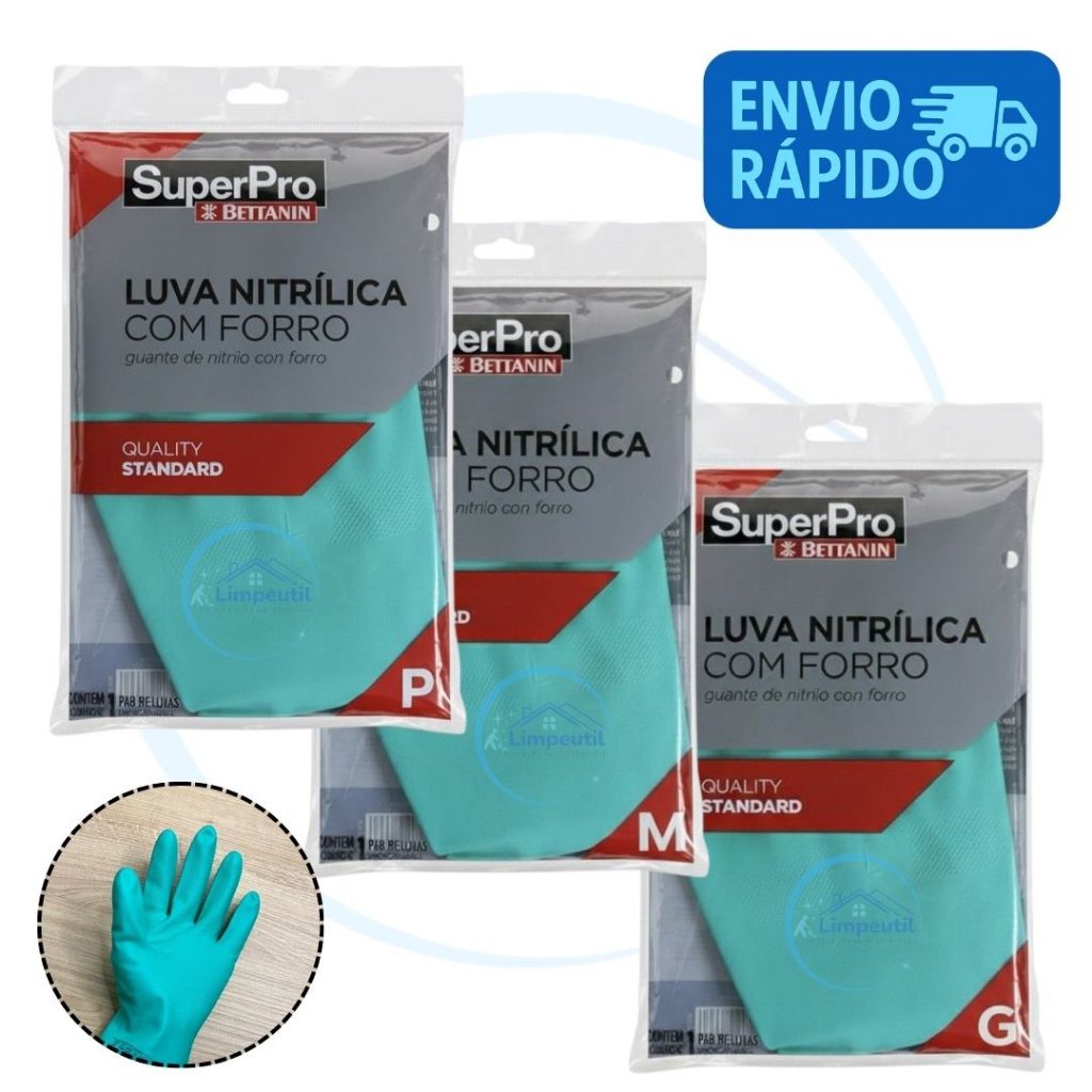 Luva Nitrílica Multiuso com Forro de Algodão Quality Standard SuperPro Bettanin