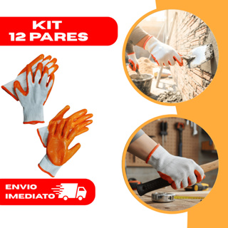 KIT 12 LUVA SEGURANÇA EMBORRACHADA LARANJA ALGODÃO CONFORTO RESISTENCIA PEDREIRO JARDINAGEM em Oferta na Shopee