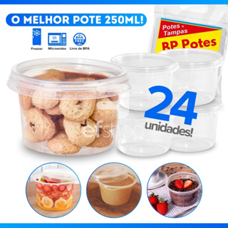 Kit 100 Potes Plástico Redondo 250ml Pote Para Bolo Sorvete Porta Mantimentos Multiuso BPA Free em Oferta na Shopee