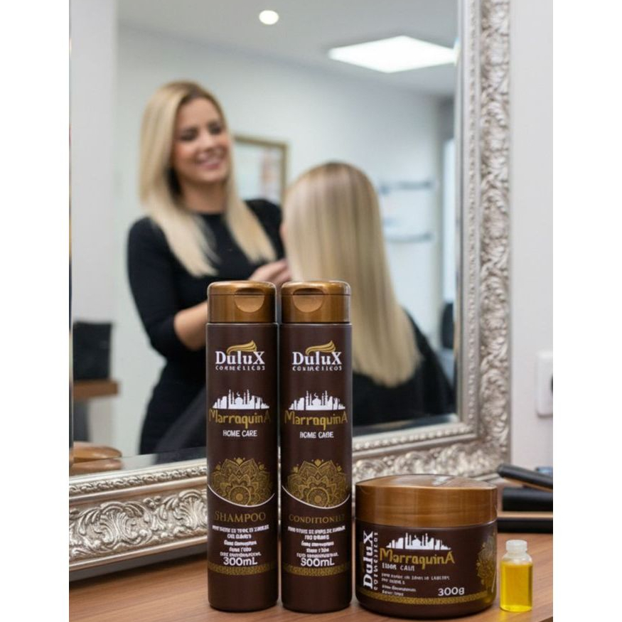 Shampoo Condicionador e Máscara Kit Marroquino Manutenção Cabelo Progressiva Pós Química