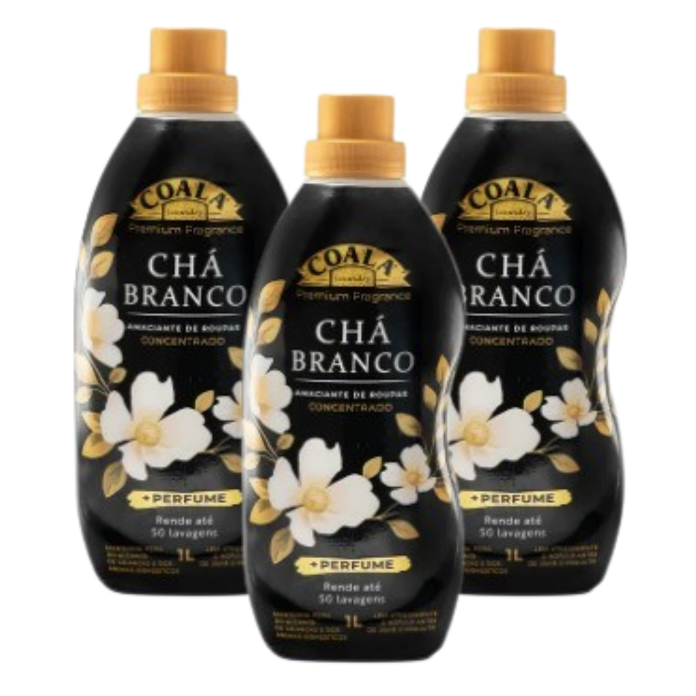 Kit 3 Amaciante Coala Chá Branco 1 L Limpeza Tecidos Maciez Lavagem Roupa Cheirosa Fragrância Suave