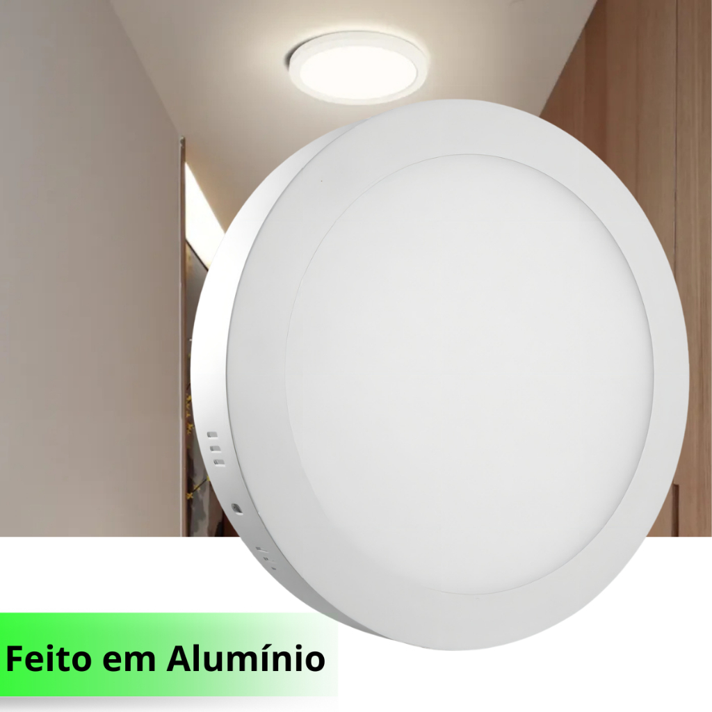 Painel Plafon Led Luminária Sobrepor Redondo 12w 6500K 3000K em Oferta na Shopee