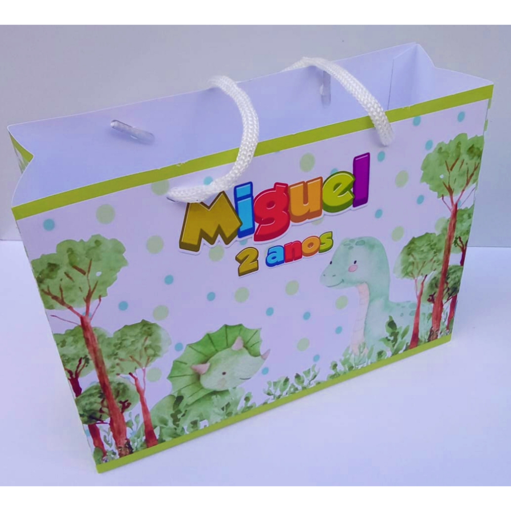 SACOLINHA PERSONALIZADA DINOSSAUROS AQUARELA - MENINO PARA LEMBRANCINHA FESTA INFANTIL ANIVERSÁRIO - TAMANHO P