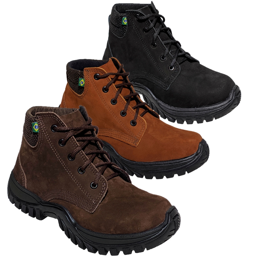 Botina de Segurança Nobuck, Bota Para Trabalho de amarrar com certificado c.a em Oferta na Shopee