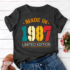 Camiseta Unissex 100% Algodão, Vintage-Limited Edition 1987. P ao GG. T-shirt Verao