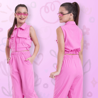 Conjunto Infantil Infanto Juvenil Mocinha com Colete Tecido Sedinha Confortável e Estiloso em Oferta na Shopee