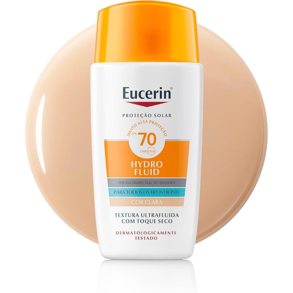 Eucerin Protetor Solar Hydro Fluid Facial Cor Clara FPS70 50ml em Oferta na Shopee
