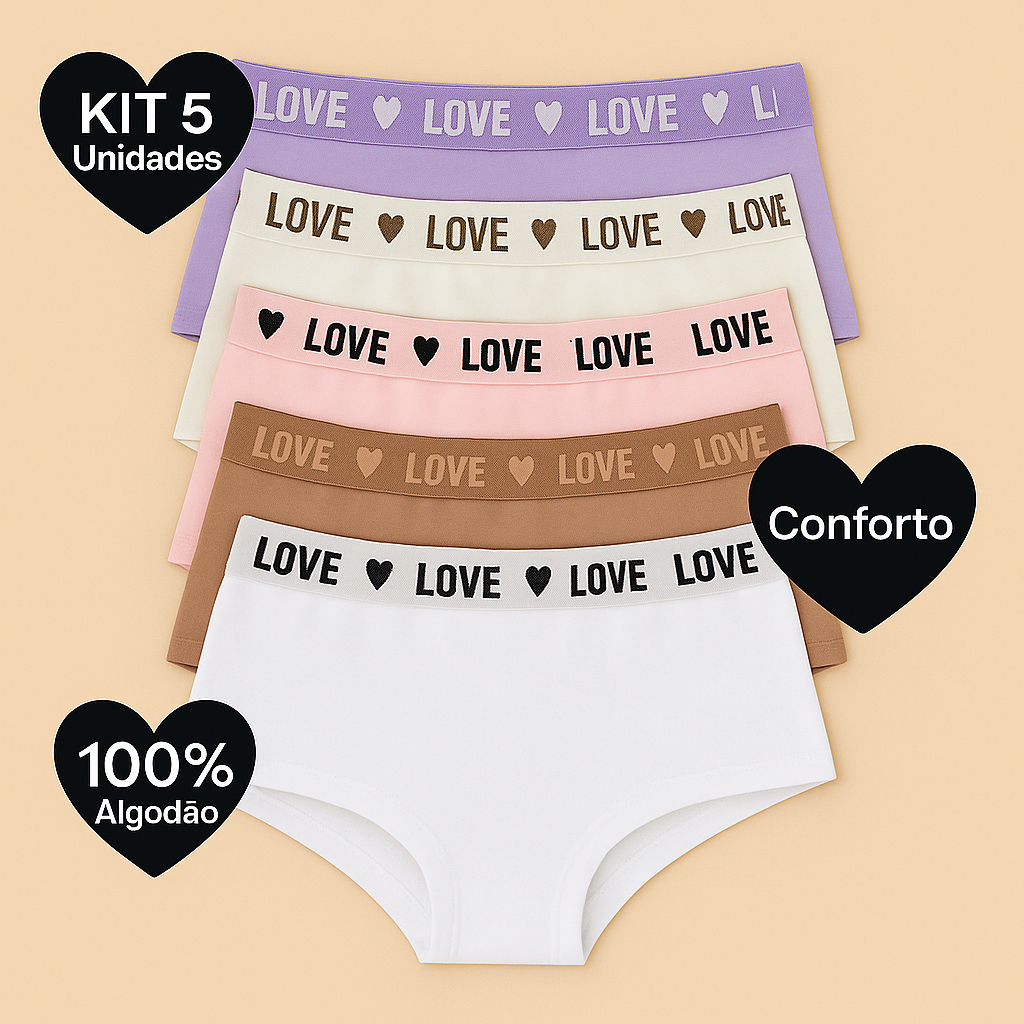 Kit Calcinhas Boxer Feminina Algodão Cós Alto Largo Conforto para o Dia a Dia