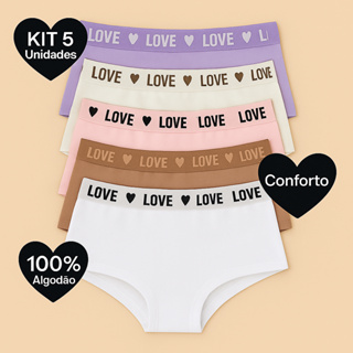 Kit Calcinhas Boxer Feminina Algodão Cós Alto Largo Conforto para o Dia a Dia em Oferta na Shopee