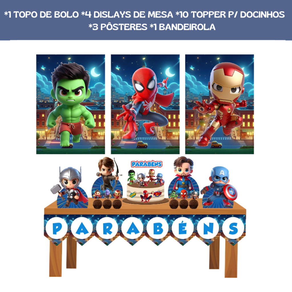 Kit Festa Em Casa - Heróis Baby - Vingadores Cute - Só Um Bolinho em Oferta na Shopee