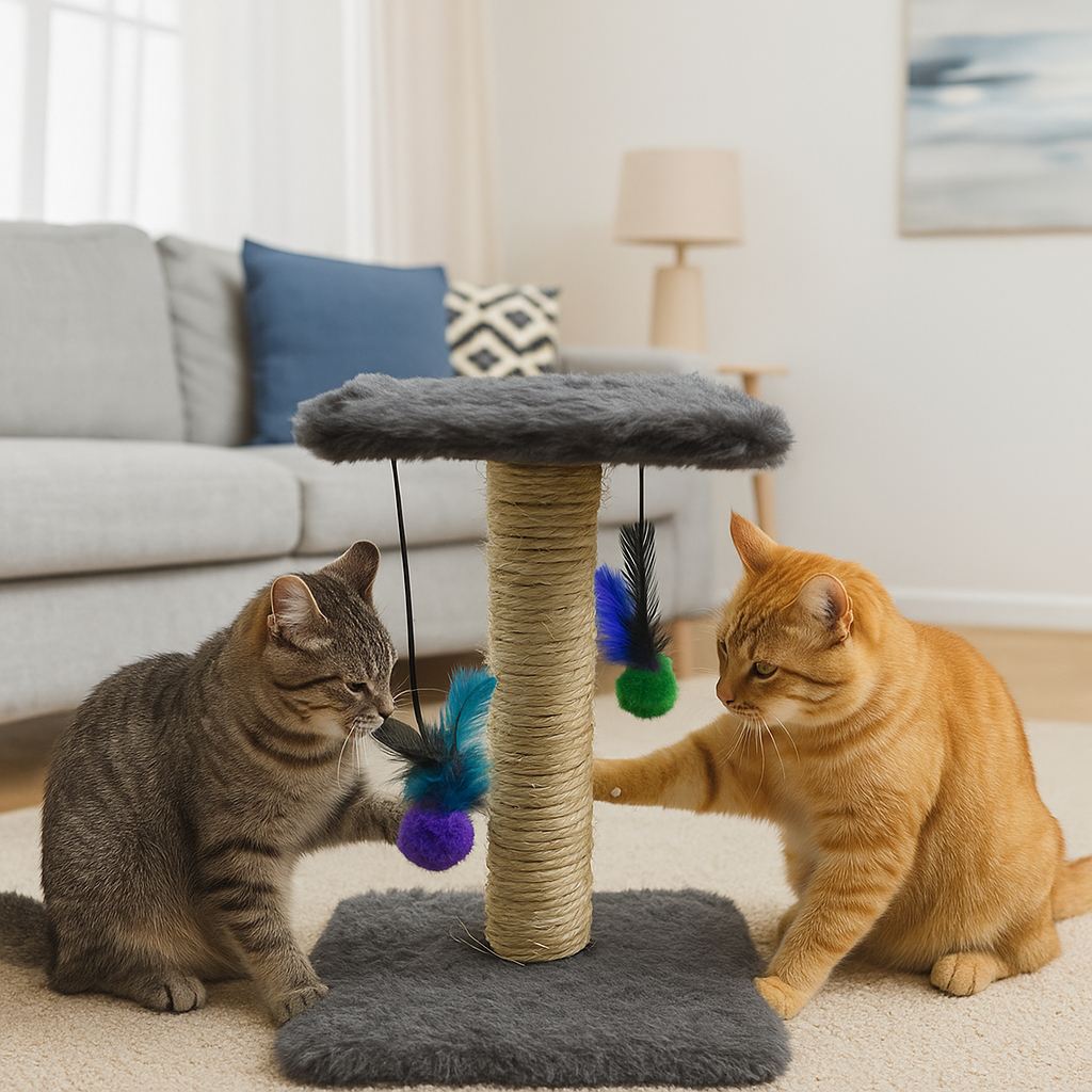 Arranhador Com Brinquedo Duplo Para Gatos Poste Sisal com Bolinha Interativo em Oferta na Shopee