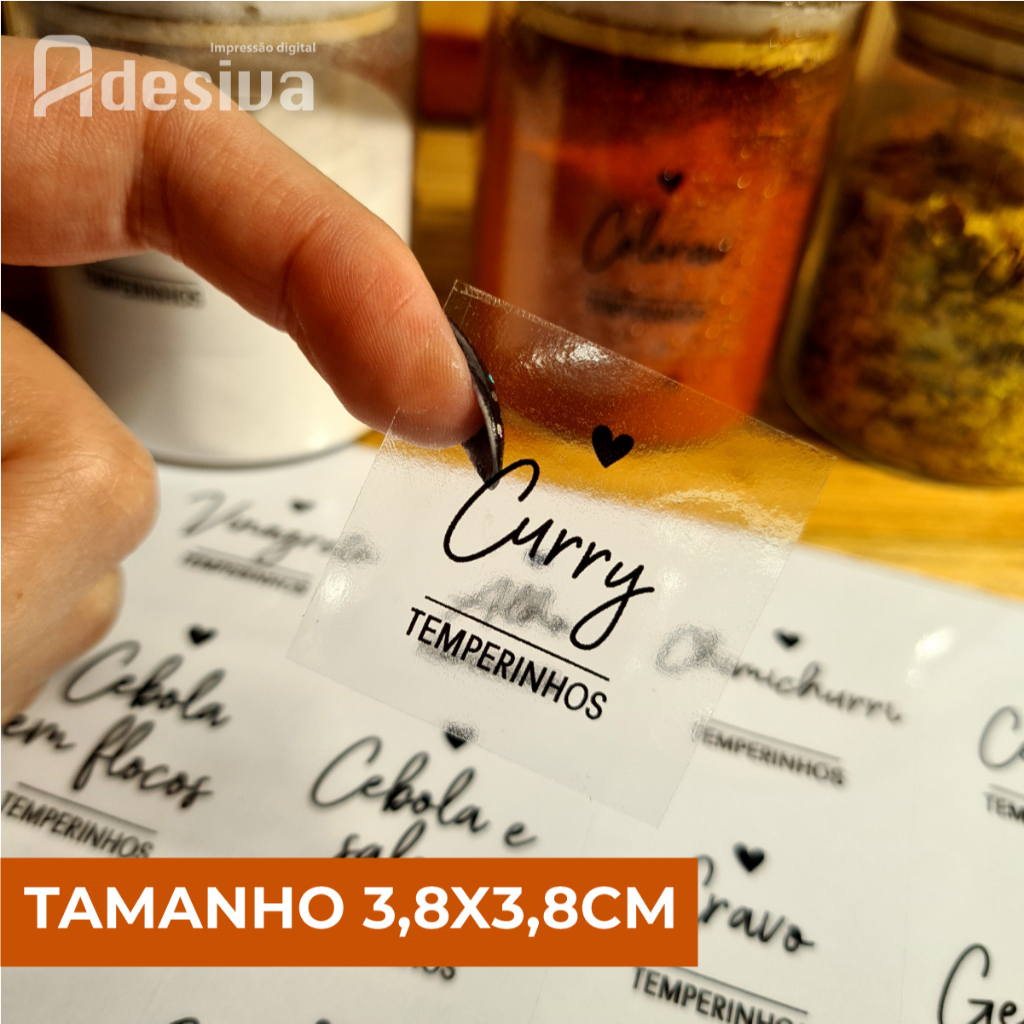 Etiquetas Transparentes para Temperos Kit com 60 Adesivos Vinil à Prova d’Água para Organização