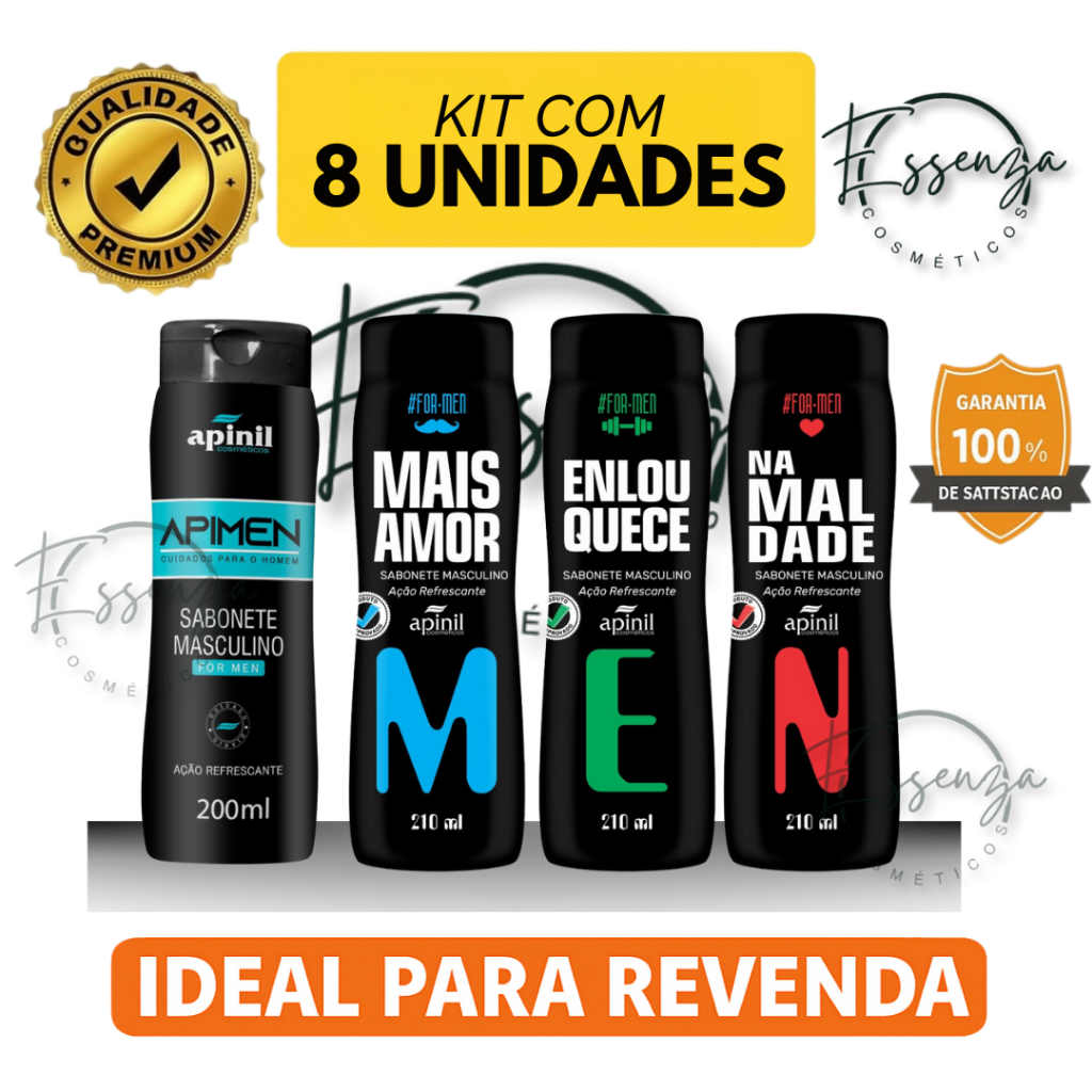 Kit 8 Und – Sabonete Masculino Apinil For Men 210ml | Ação Refrescante |  Revenda e Atacado