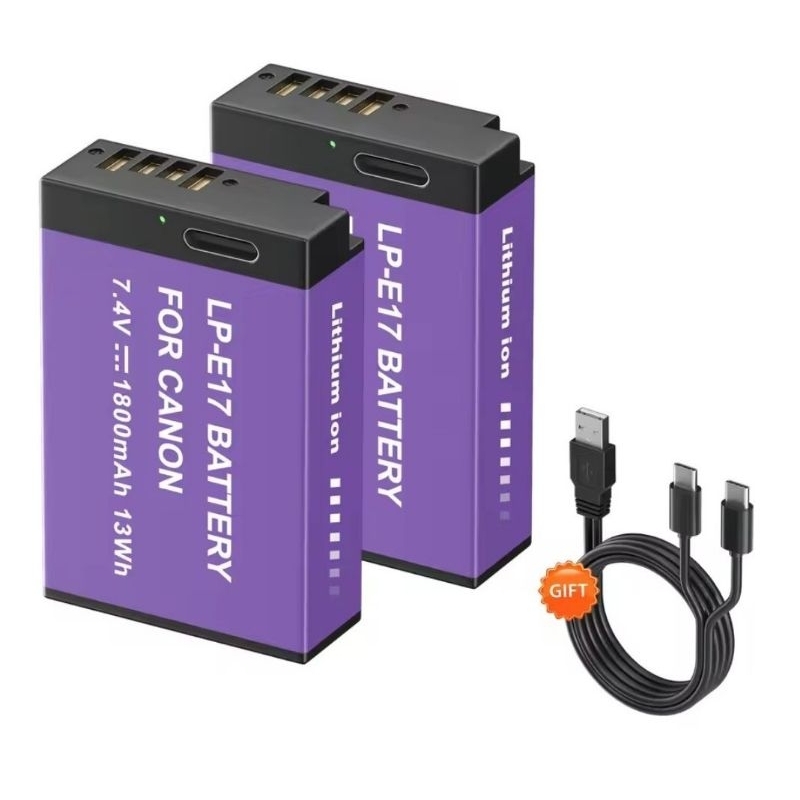 Duas Baterias Lp-e17 Digitais Tipo C Câmeras Canon R10 R8 Rp Sl2 Sl3 T6i T7i Sl2 Sl3 750d 200d M3 M6 Usb-c Digitais