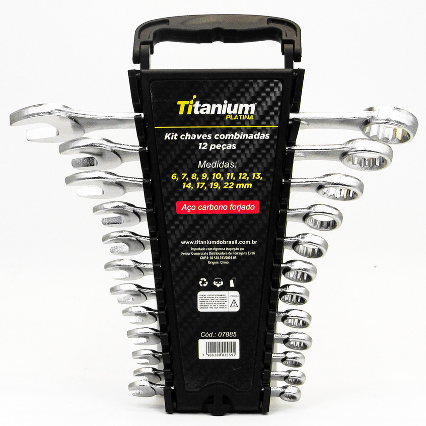 Kit Chave Combinada (6–22 mm) – 12 Peças – Titanium Platina em Oferta na Shopee