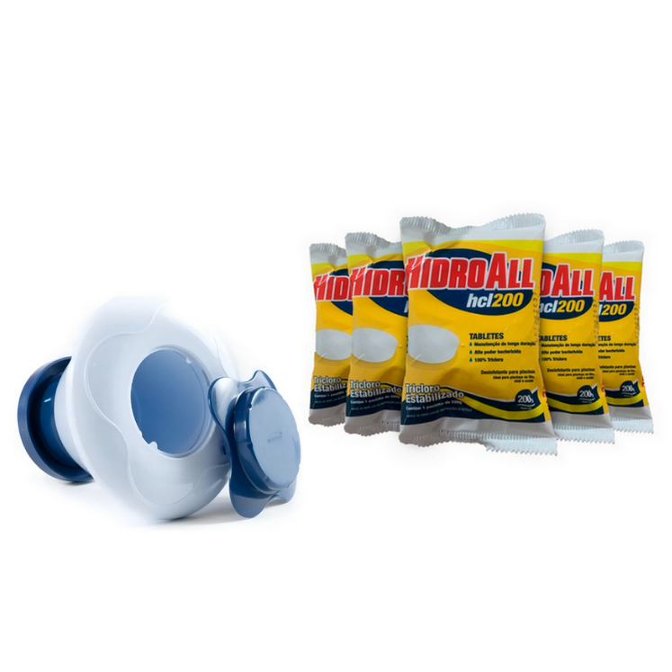Kit Desinfetante De Piscina 1 Clorador Flutuante + 5 Pedras de Cloro HCL 200g - Pastilha De Cloro Hidroall