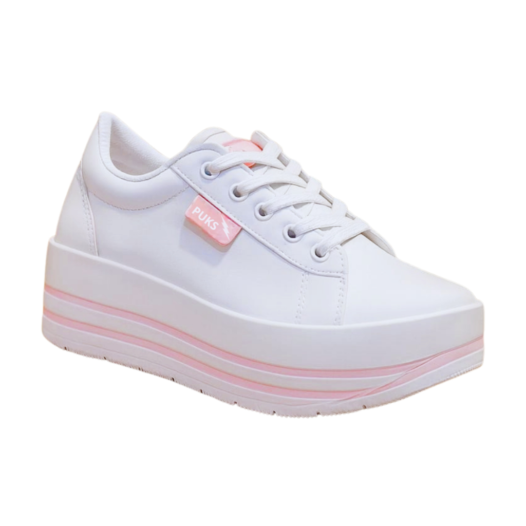 Tênis Feminino Lançamento Plataforma Trabalho Confortavel Branco Rosa Lindo Dia a Dia