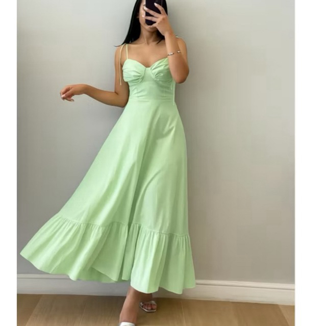 Vestido Thalia Longo Feminino Com Alça Fina De Amarrar Com Bojo Forrado Modelo Verão — imagem 2 de 2