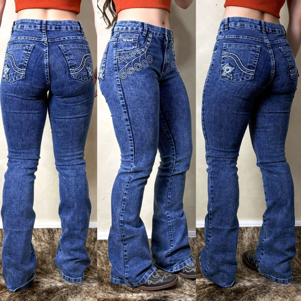 Calça Texas Farm Feminina Jeans Country Levanta Bumbum Lançamento Bordado Flare Brilho Rodeio Cós em Oferta na Shopee