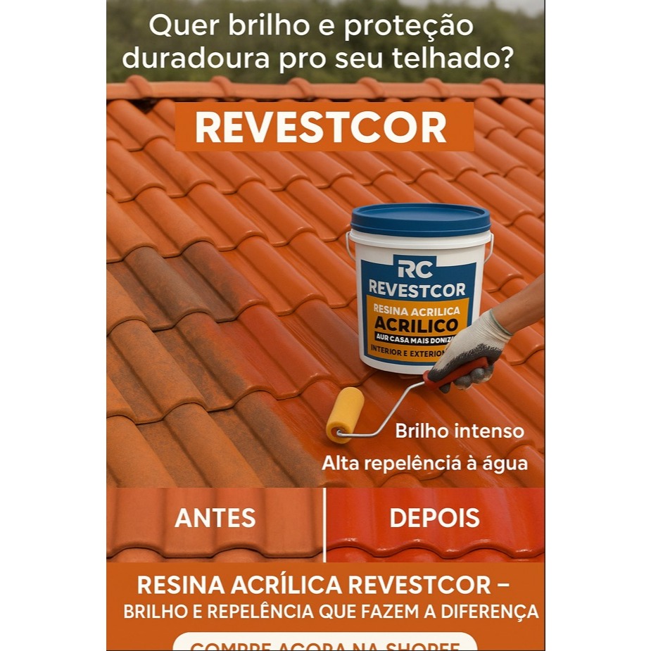 Resina Acrílica  para Telha 18 Litros Piso ou Parede base de água  proteção com sol e chuva