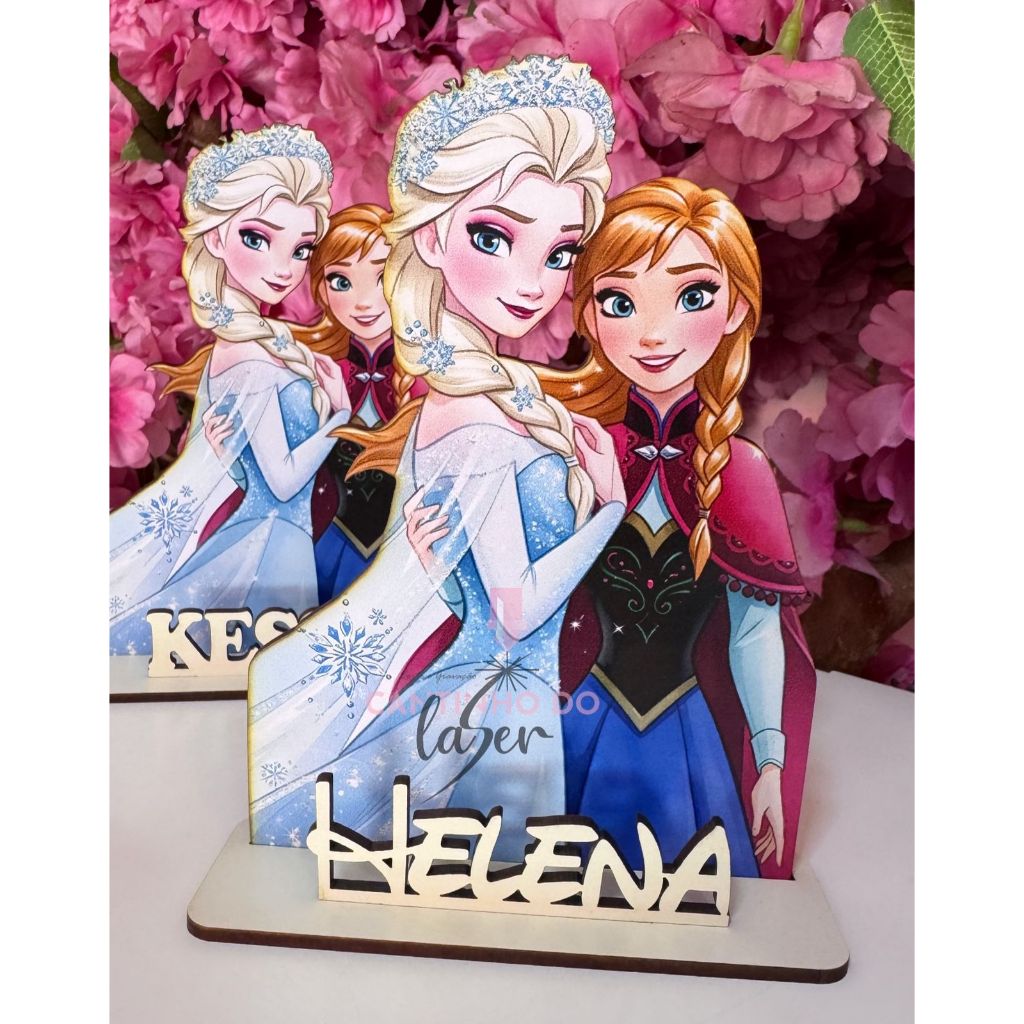 Frozen Lembrancinhas Centro de mesa  Ana e Elsa disney Personalizado com nome para aniversário em MDF adesivado neve