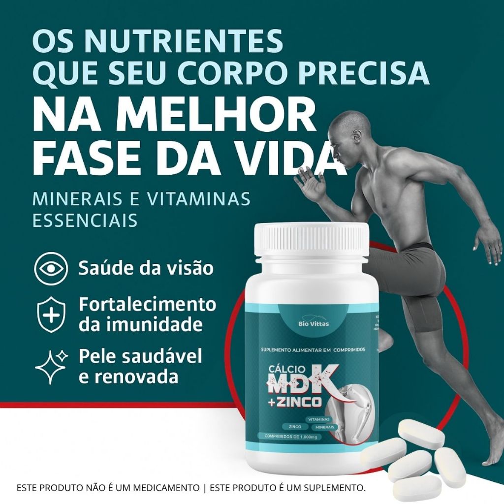 MDK Cálcio  Vitamina D3 + K2 + Zinco Magnésio 60-120 Comprimidos Óssea - Bio Vittas em Oferta na Shopee