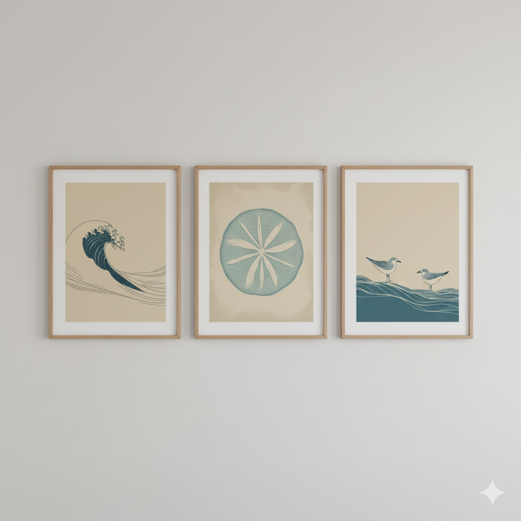 Quadros decorativos Vintage Palm Tree Beach Surf minimalista Sea Surf (3 peças)