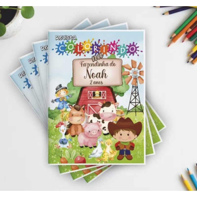 Livro de colorir personalizados/revistinha de colorir/lembrancinha aniversário infantil/tema fazendinha/fundo do mar/