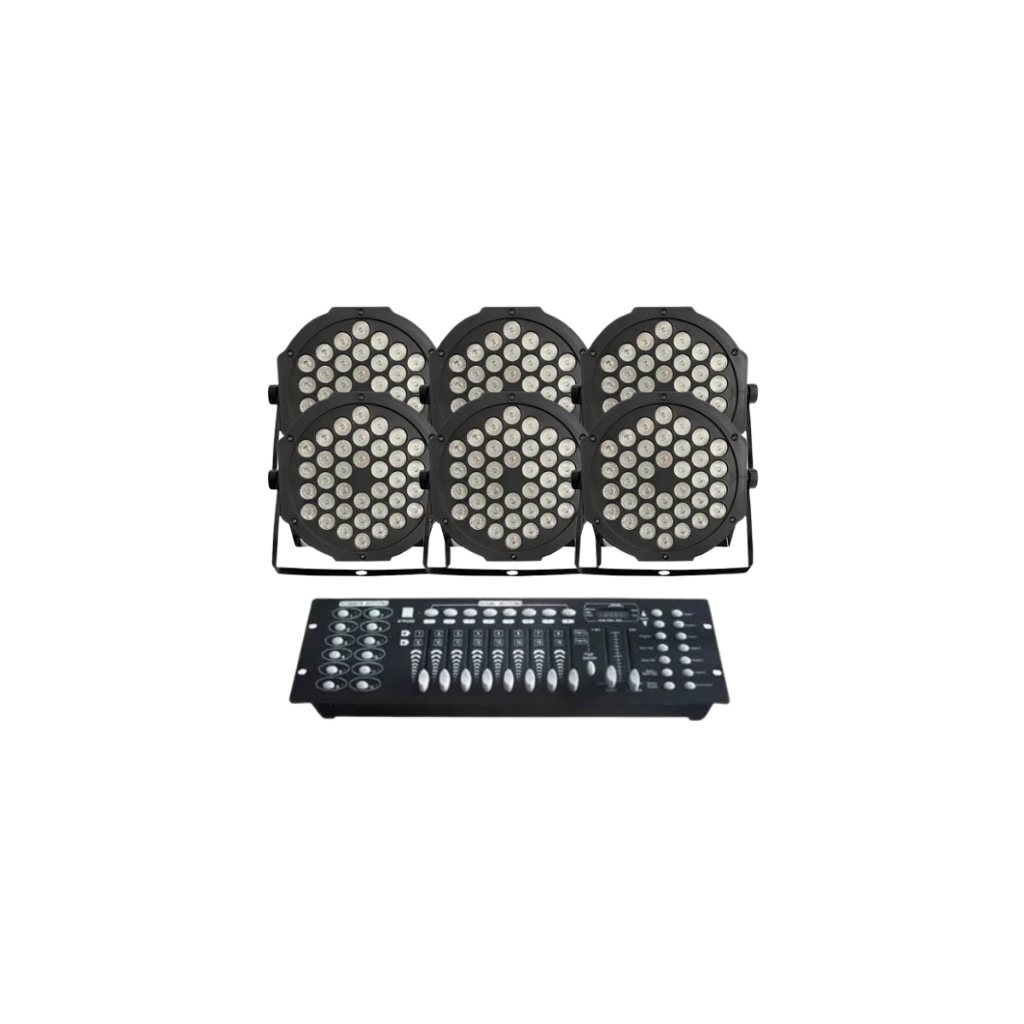 Kit 6 Canhão Refletor Led Rgbw 36 Leds Dmx Slim + Mesa Dmx