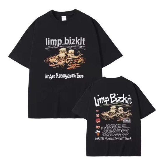 Camiseta Camisa Blusa Algodão Unissex turnê Anger Management da banda de rock dos anos 90 Limp Bizkit,