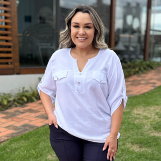Camisa Plus Size Social Feminina Soltinha Manga 3/4 em Oferta na Shopee