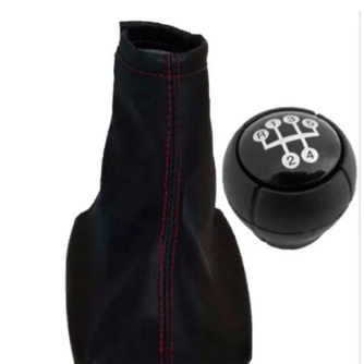 Kit Coifa De Câmbio + Bola Manopla Corsa Celta Costura Vermelha